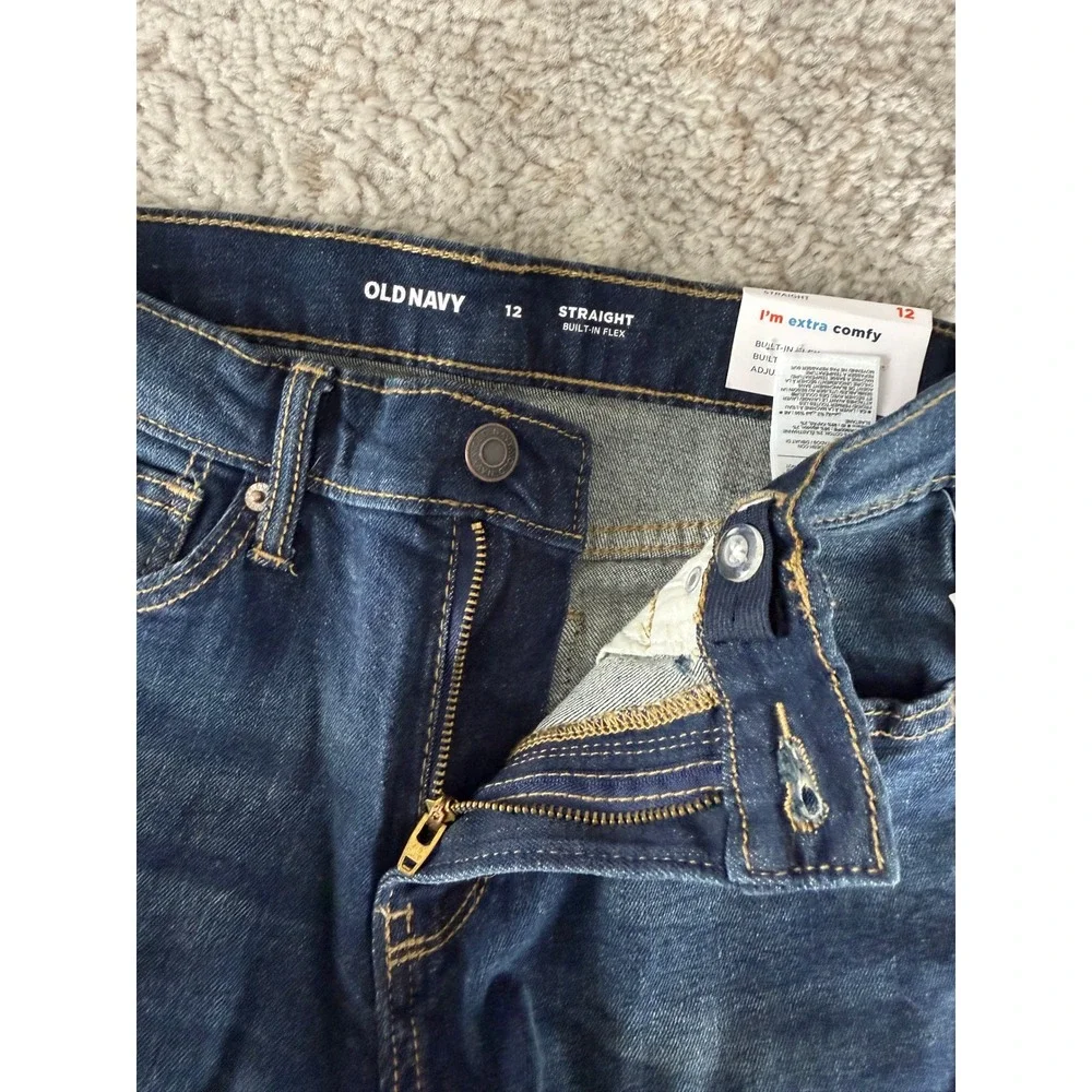 New Old Navy Size 12 Built-In Flex Straight Leg Denim Jeans Blue Kids